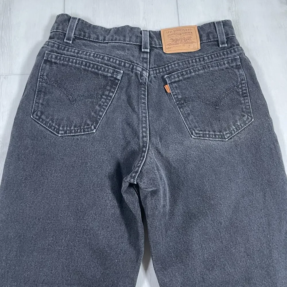 VTG Levis Jeans 30x21 Black 550 USA 90s Orange Tab Relaxed Capri Pants Student